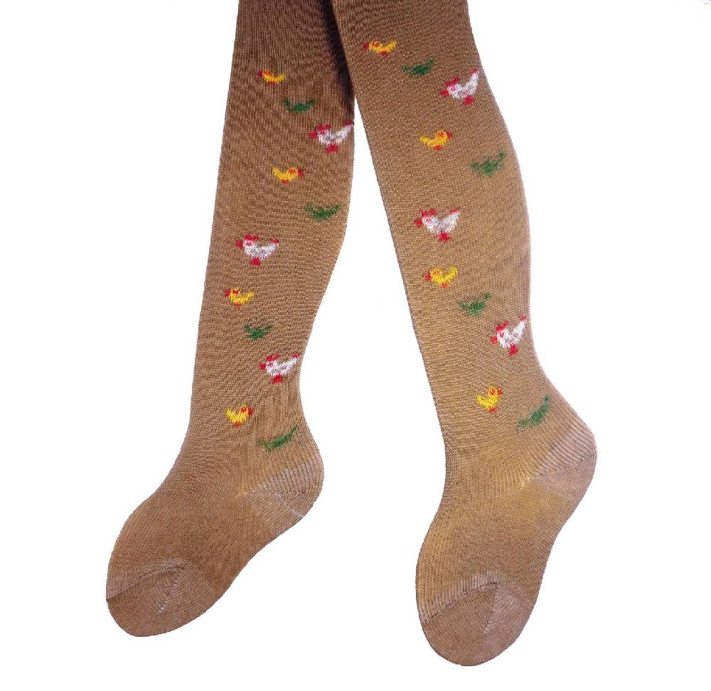 Shimasocks Lustige Baby Strumpfhose - Babystrumpfhose mit Hühner & Küken Motiv - Braun