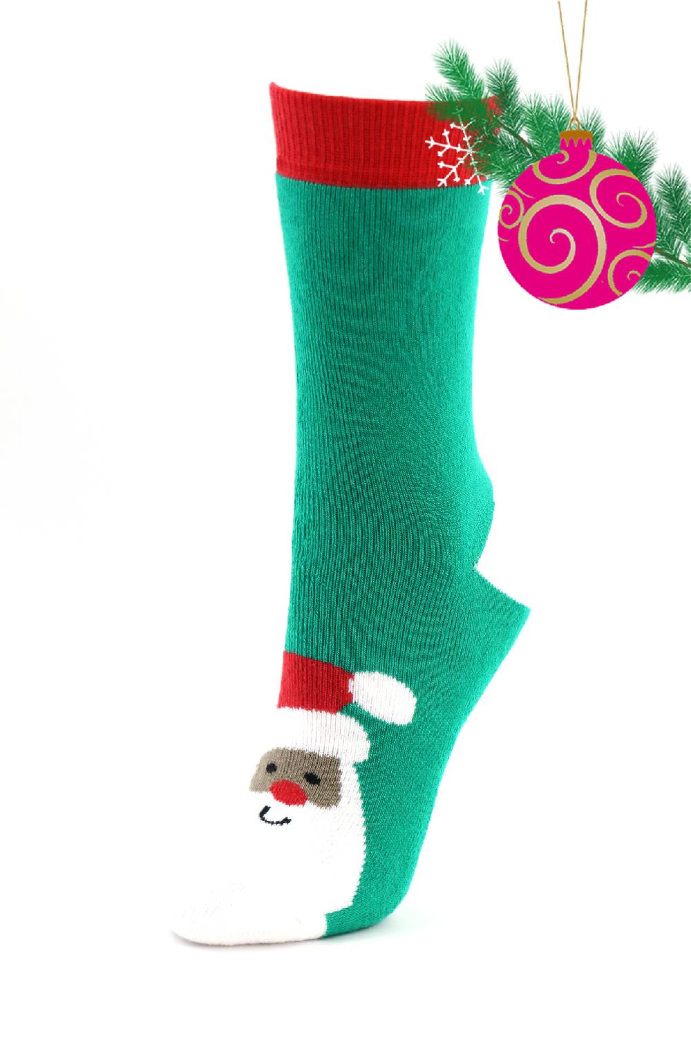 Shimasocks Nikolaus Söckchen grün weiß "Santa Claus" Vollplüsch Thermo