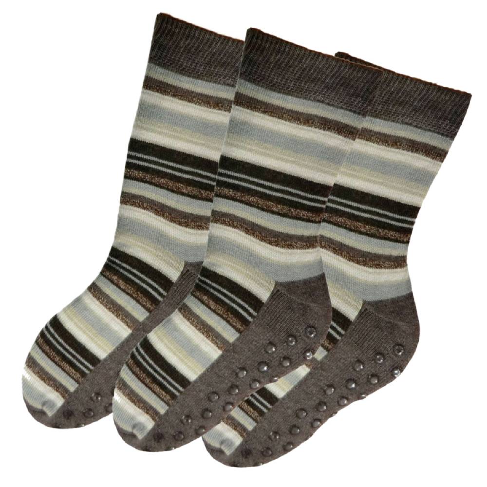 Shimasocks [Paket] ABS Socken Stoppersocken geringelt Damen 3er Pack 35/38 oliv, braun