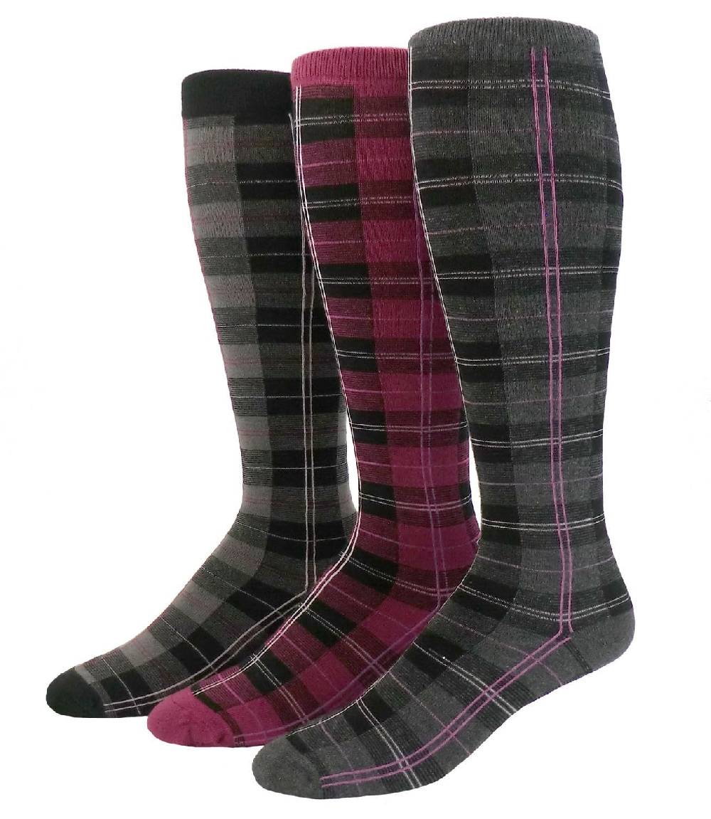 Shimasocks Damen Karo Kniestrümpfe 3er Pack