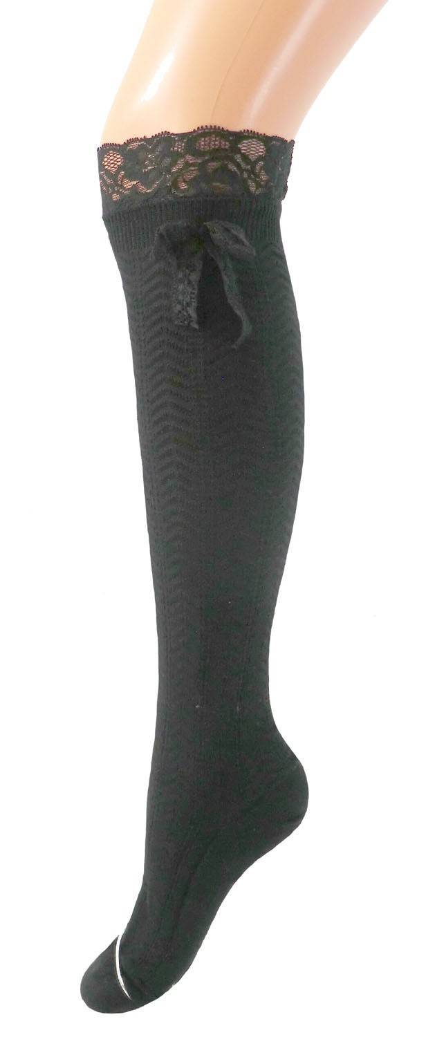 Shimasocks Damen Kniestrümpfe mit Spitzenabschluss