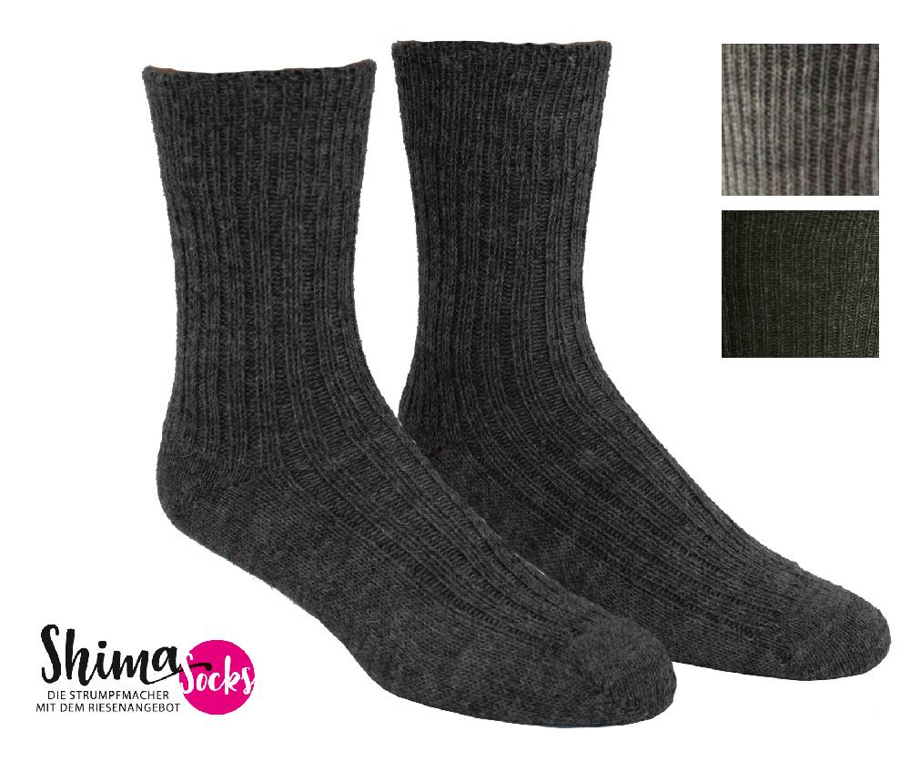 Shimasocks Socken Ohne Gummibund Gummi - Venenfreundlich - Robust 100% Wolle - Warme Wintersocken Schafwolle Gesundheitssocken Sensibel Herren Damen Natur Grau, Grün