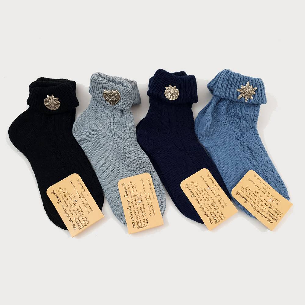 Shimasocks Trachten-Umschlagsocken für Oktoberfest, Kirmes mit Edelweiß Knopf mit naturbelassener Baumwolle