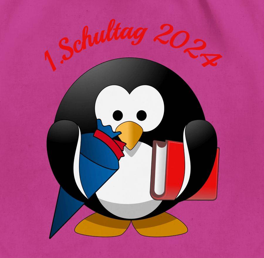 Shirtracer 1. Schultag 2024 Pinguin Schultüte Buch: Tshirt Gym Bag Shirtracer