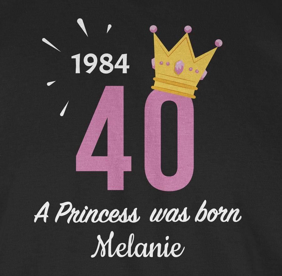 Shirtracer 1984 A Princess Was Born - Zum Vierzigsten - Mit Name: T-Shirt Turnbeutel Shirtracer