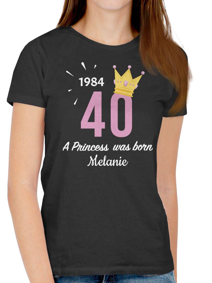 Shirtracer 1984 A Princess Was Born - Zum Vierzigsten - Mit Name: T-Shirt Turnbeutel Shirtracer