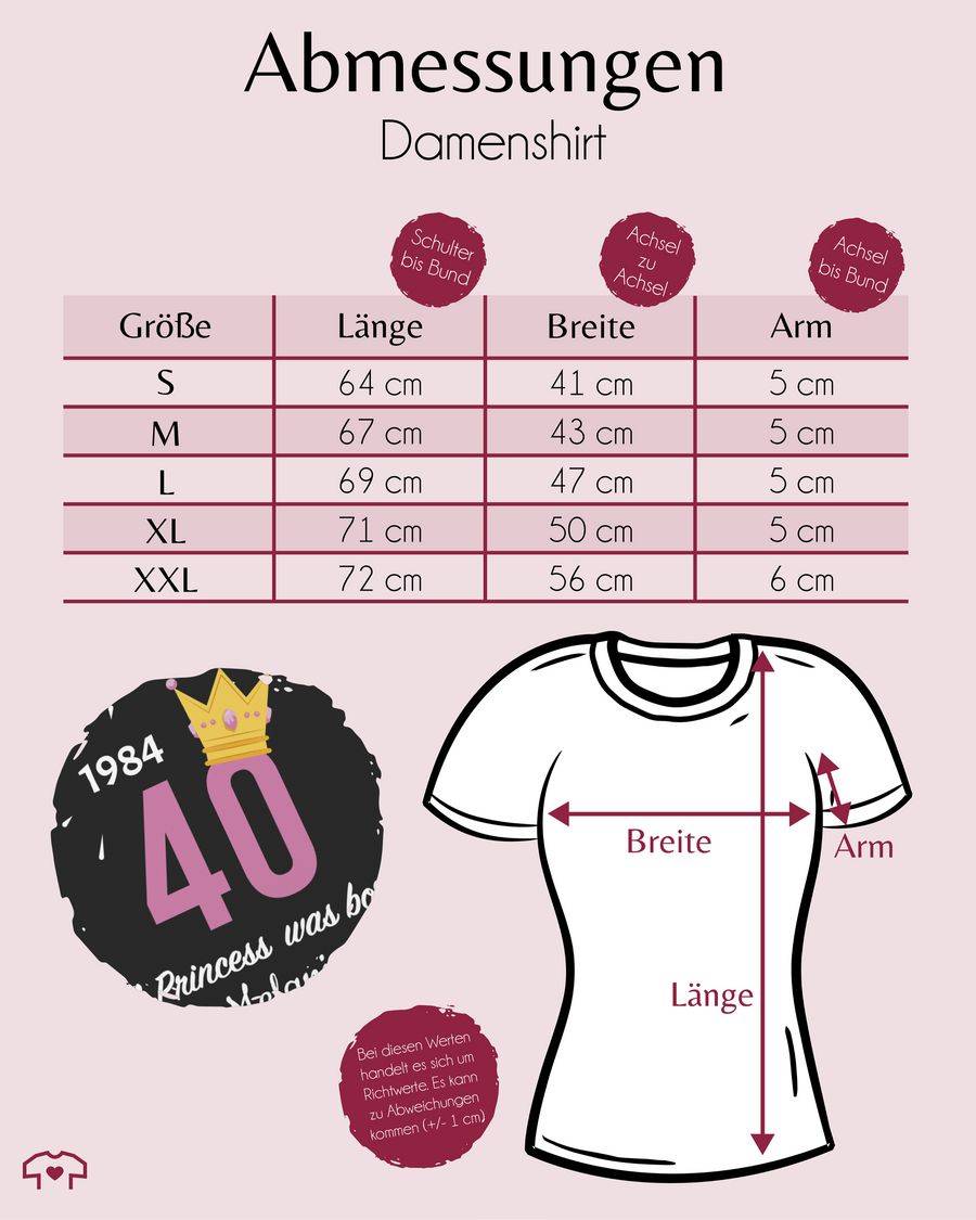 Shirtracer 1984 A Princess Was Born - Zum Vierzigsten - Mit Name: T-Shirt Turnbeutel Shirtracer