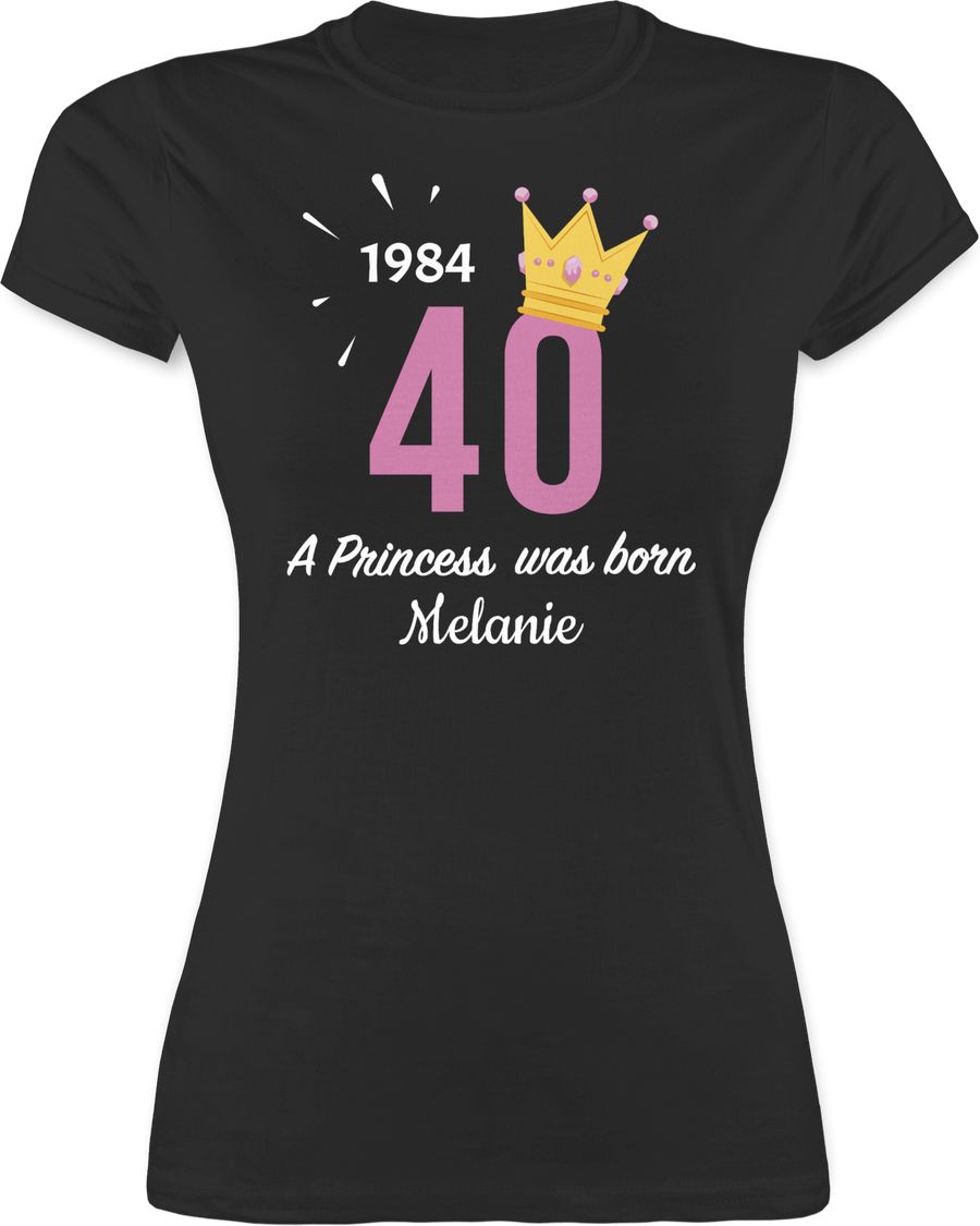 Shirtracer 1984 A Princess was Born - zum Vierzigsten - mit Name: T-Shirt Turnbeutel Shirtracer