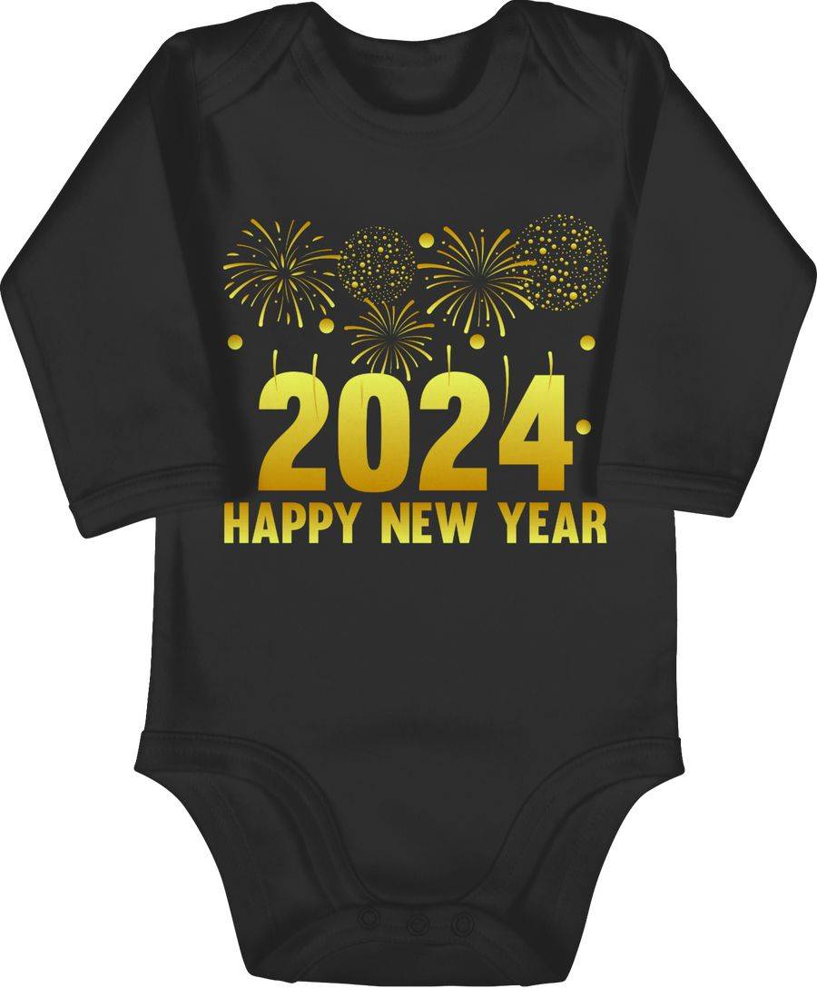 Shirtracer 2024 Happy New Year Feuerwerk gold: T-Shirt Turnbeutel Shirtracer