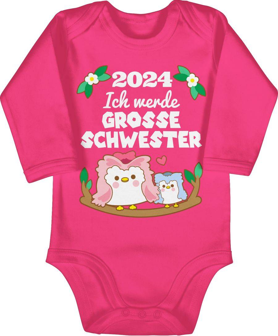 Shirtracer 2024 Ich werde große Schwester Eulen mit Blumen: Tshirt Turnbeutel Shirtracer