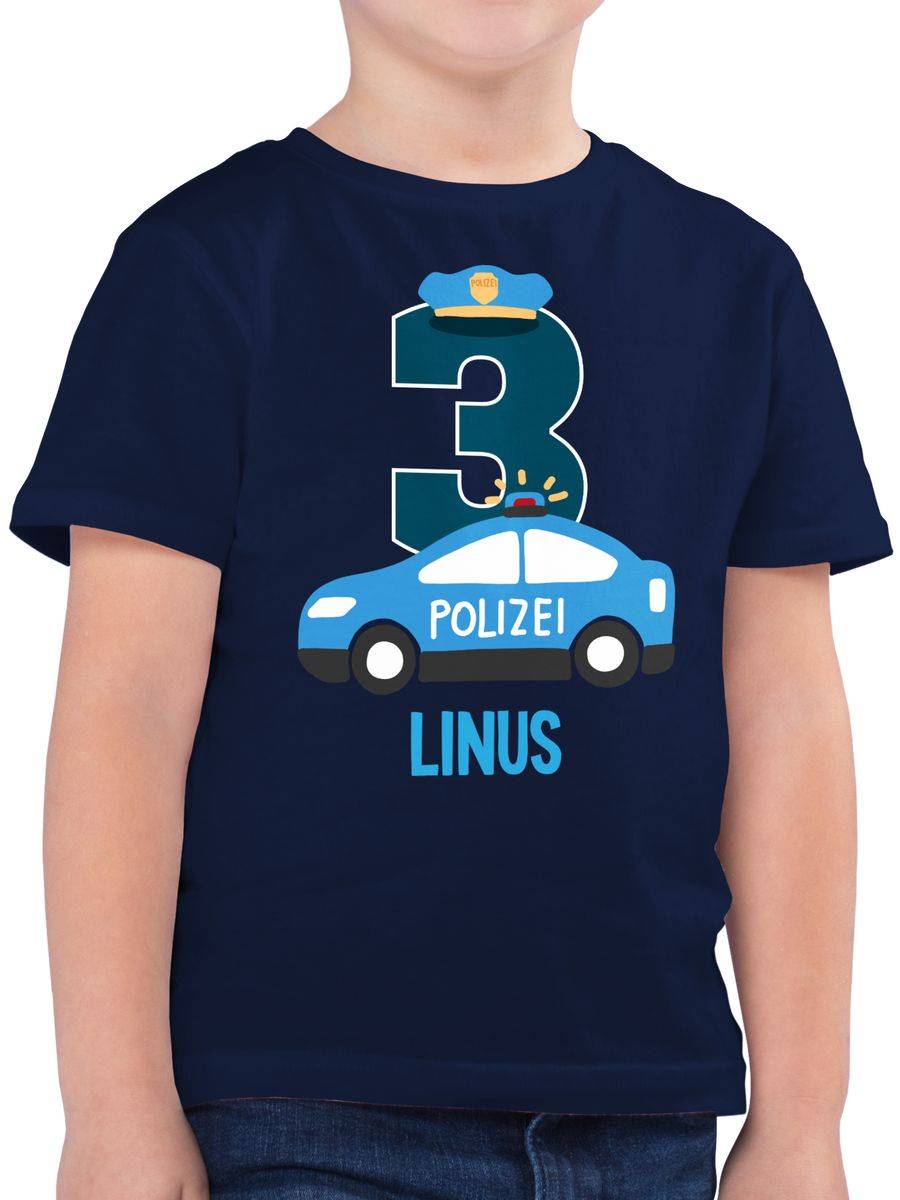 Shirtracer 3 Geburtstag Polizei Polizeiauto Polizeifahrzeuge Polizeiparty Shirtracer