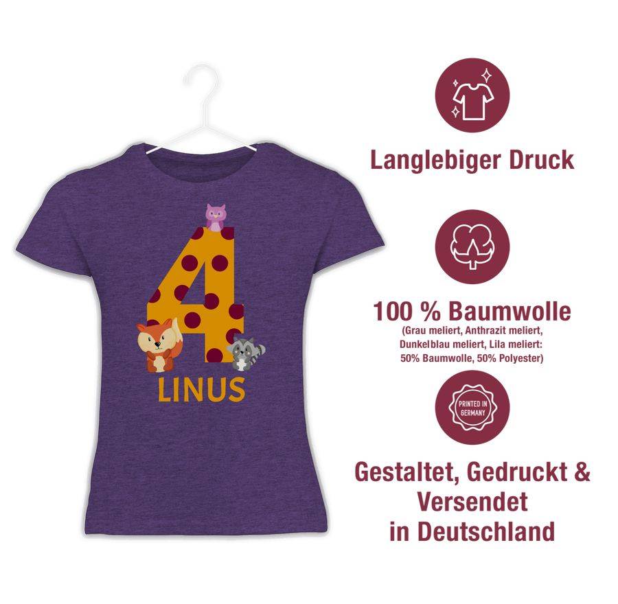 Shirtracer 4 Geburtstag Waldtiere Bär Waschbär Fuchs Eule: T-Shirt Gym Bag Shirtracer