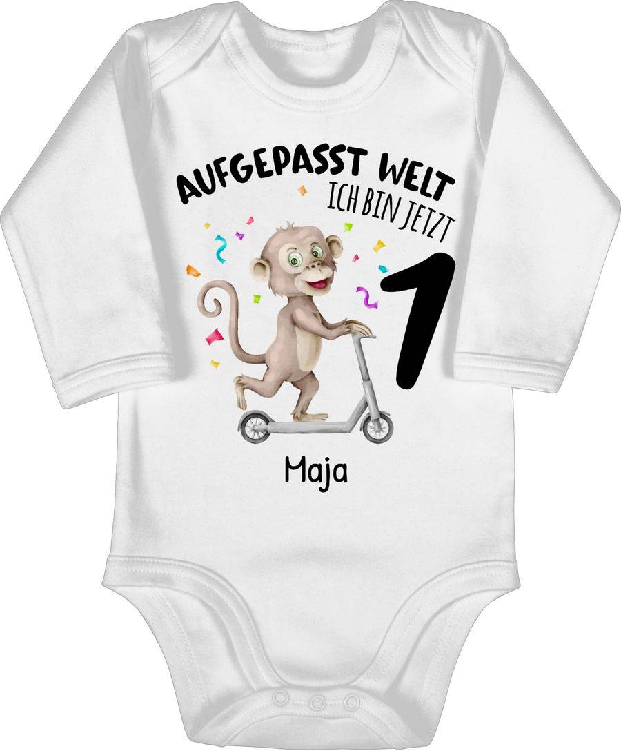 Shirtracer Aufgepasst Welt - Ich bin jetzt 1 - Affe mit Name zum Ersten Shirts & Mehr Shirtracer