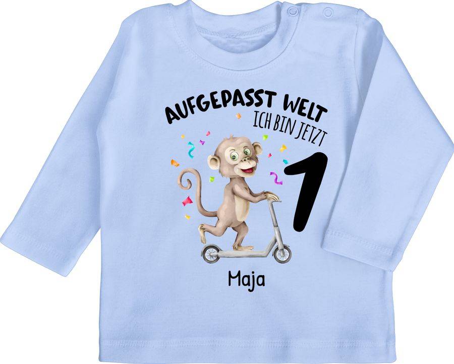 Shirtracer Aufgepasst Welt - Ich bin jetzt 1 - Affe mit Name zum Ersten Shirts & Mehr Shirtracer