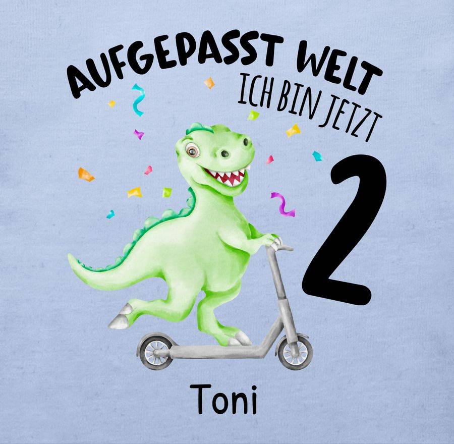 Shirtracer Aufgepasst Welt - Ich Bin Jetzt 2 - Dino Mit Name Zum Zweiten: T-Shirt Rucksack Shirtracer