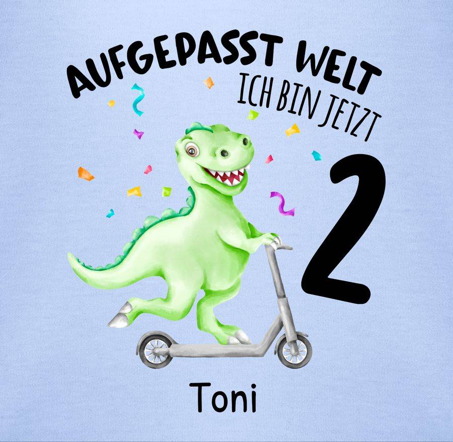 Shirtracer Aufgepasst Welt - Ich Bin Jetzt 2 - Dino Mit Name Zum Zweiten: T-Shirt Rucksack Shirtracer