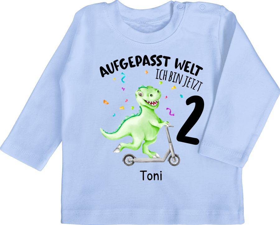 Shirtracer Aufgepasst Welt - Ich bin jetzt 2 - Dino mit Name zum Zweiten: T-Shirt Rucksack Shirtracer