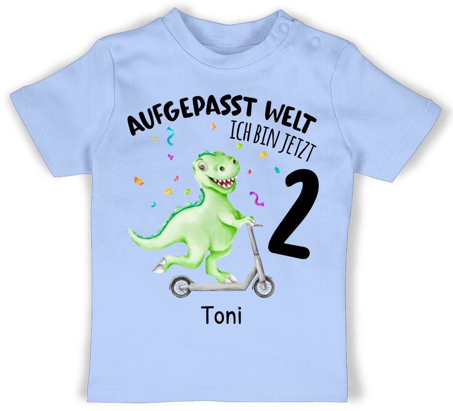 Shirtracer Aufgepasst Welt - Ich bin jetzt 2 - Dino mit Name zum Zweiten: T-Shirt Rucksack Shirtracer