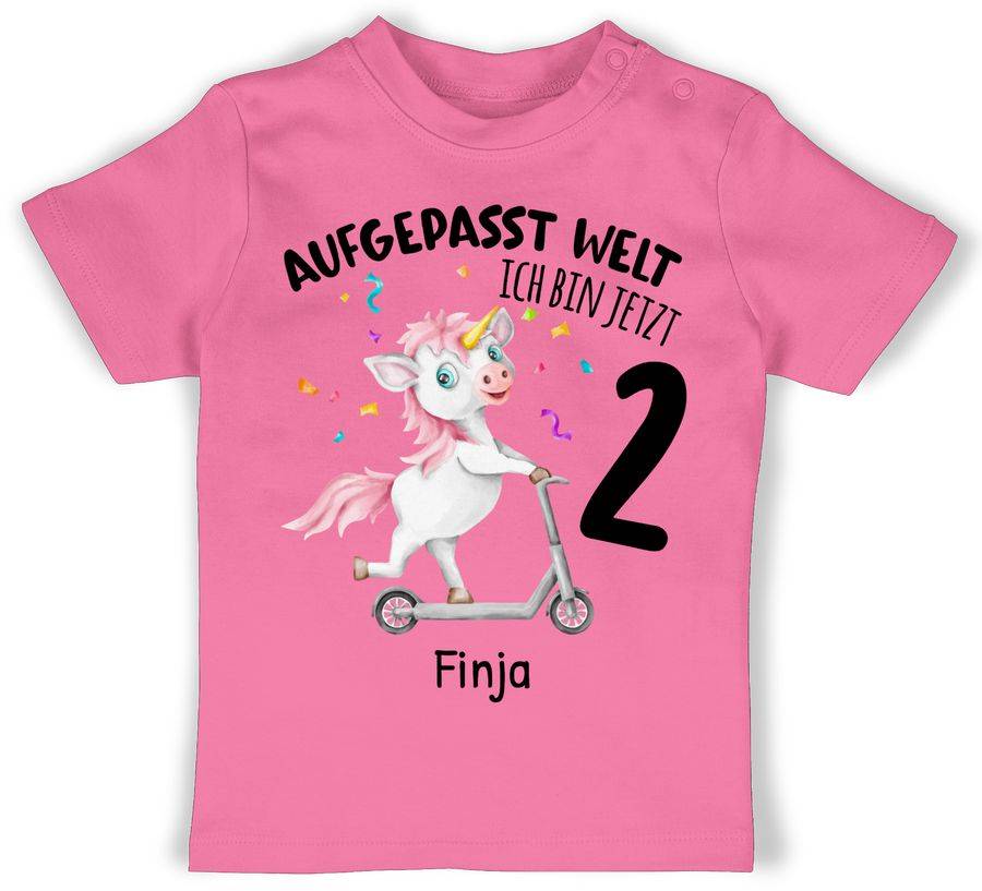 Shirtracer Aufgepasst Welt - Ich bin jetzt 2 - Einhorn mit Name zum Zweiten: T-Shirt Gym Ba Shirtracer