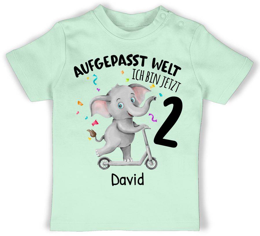 Shirtracer Aufgepasst Welt - Ich bin jetzt 2 - Elefant mit Name zum Zweiten Shirts & Mehr Shirtracer