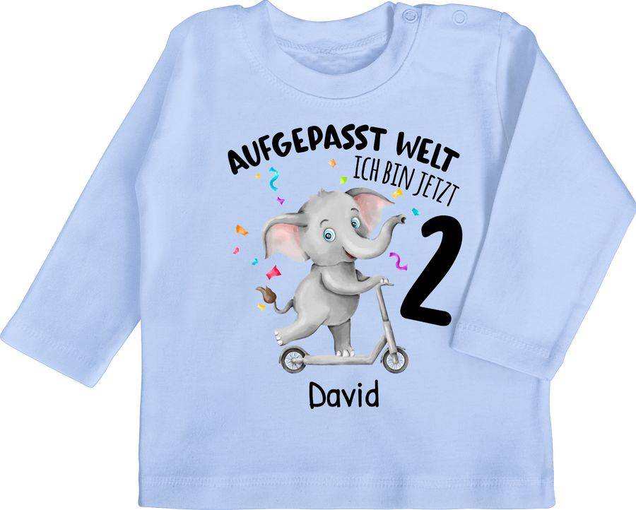 Shirtracer Aufgepasst Welt - Ich bin jetzt 2 - Elefant mit Name zum Zweiten Shirts & Mehr Shirtracer