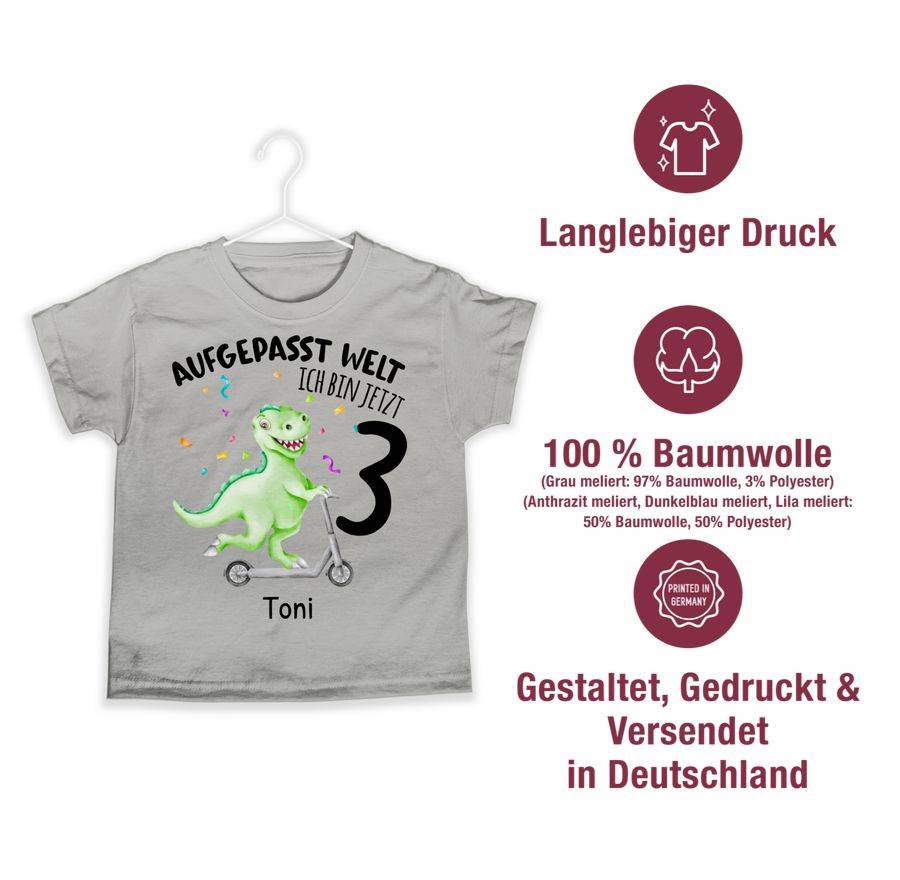 Shirtracer Aufgepasst Welt - Ich Bin Jetzt 3 - Dino Dinosaurier Saurier Shirts & Mehr Shirtracer