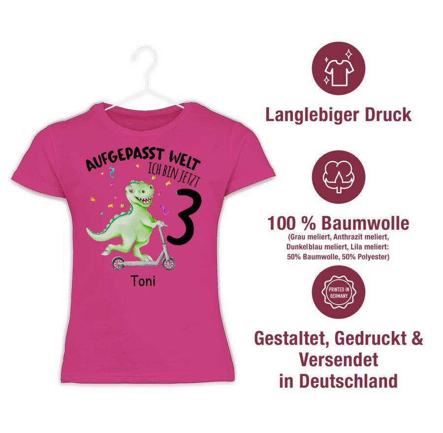 Shirtracer Aufgepasst Welt - Ich Bin Jetzt 3 - Dino Dinosaurier Saurier Shirts & Mehr Shirtracer