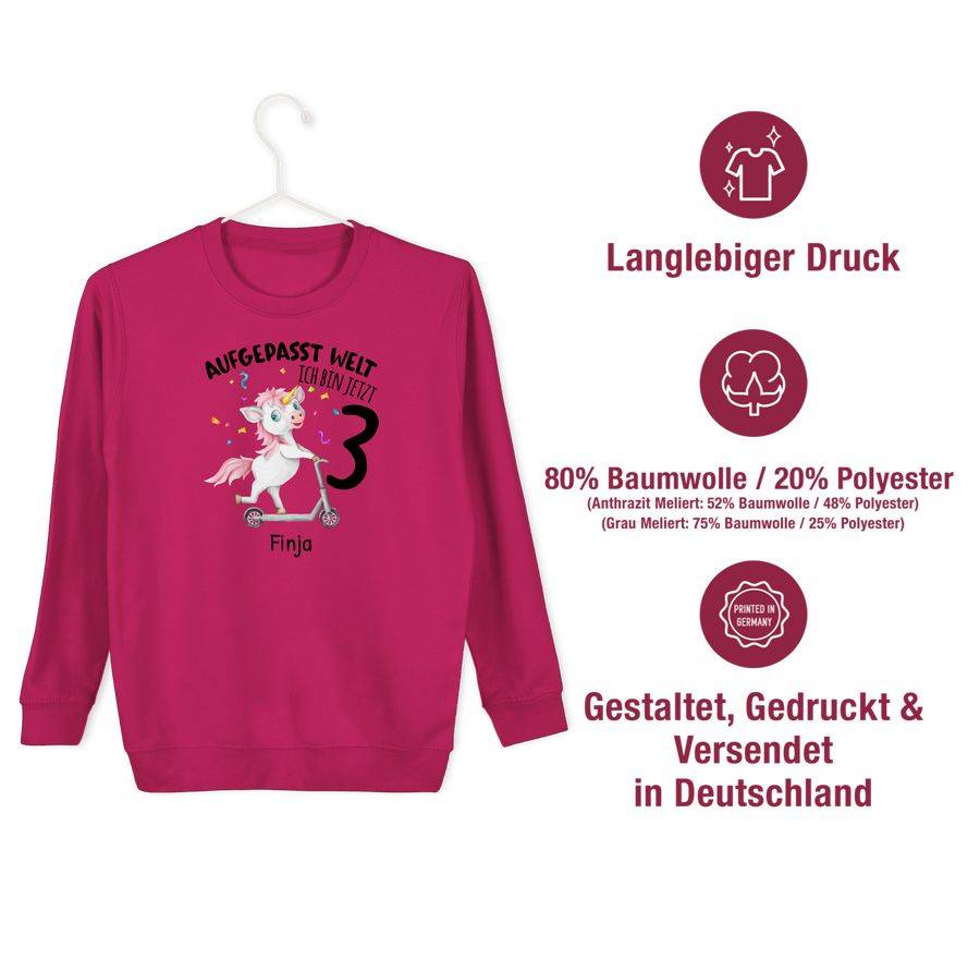 Shirtracer Aufgepasst Welt - Ich Bin Jetzt 3 - Einhorn Mit Name Zum Dritten Shirts & Mehr Shirtracer