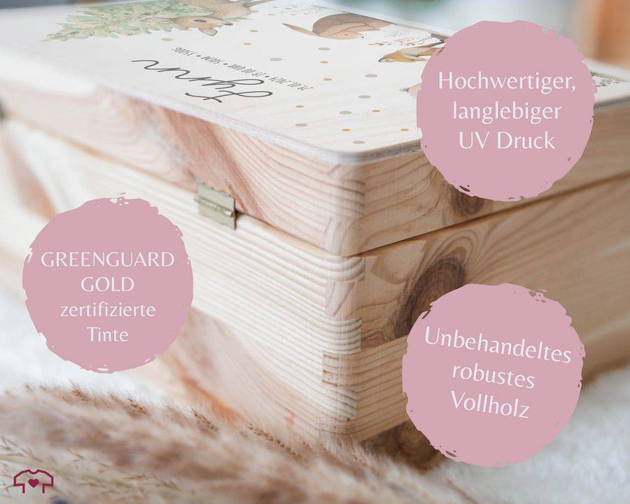 Shirtracer Baby Geschenk Erinnerungsbox Waldtiere Holzkiste Zur Geburt Personalisiert Mit Shirtracer