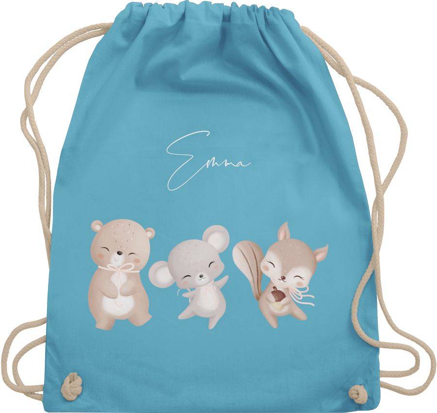Shirtracer Bär Maus Eichhörnchen süße Waldtiere mit Name: Tshirt Turnbeutel Shirtracer