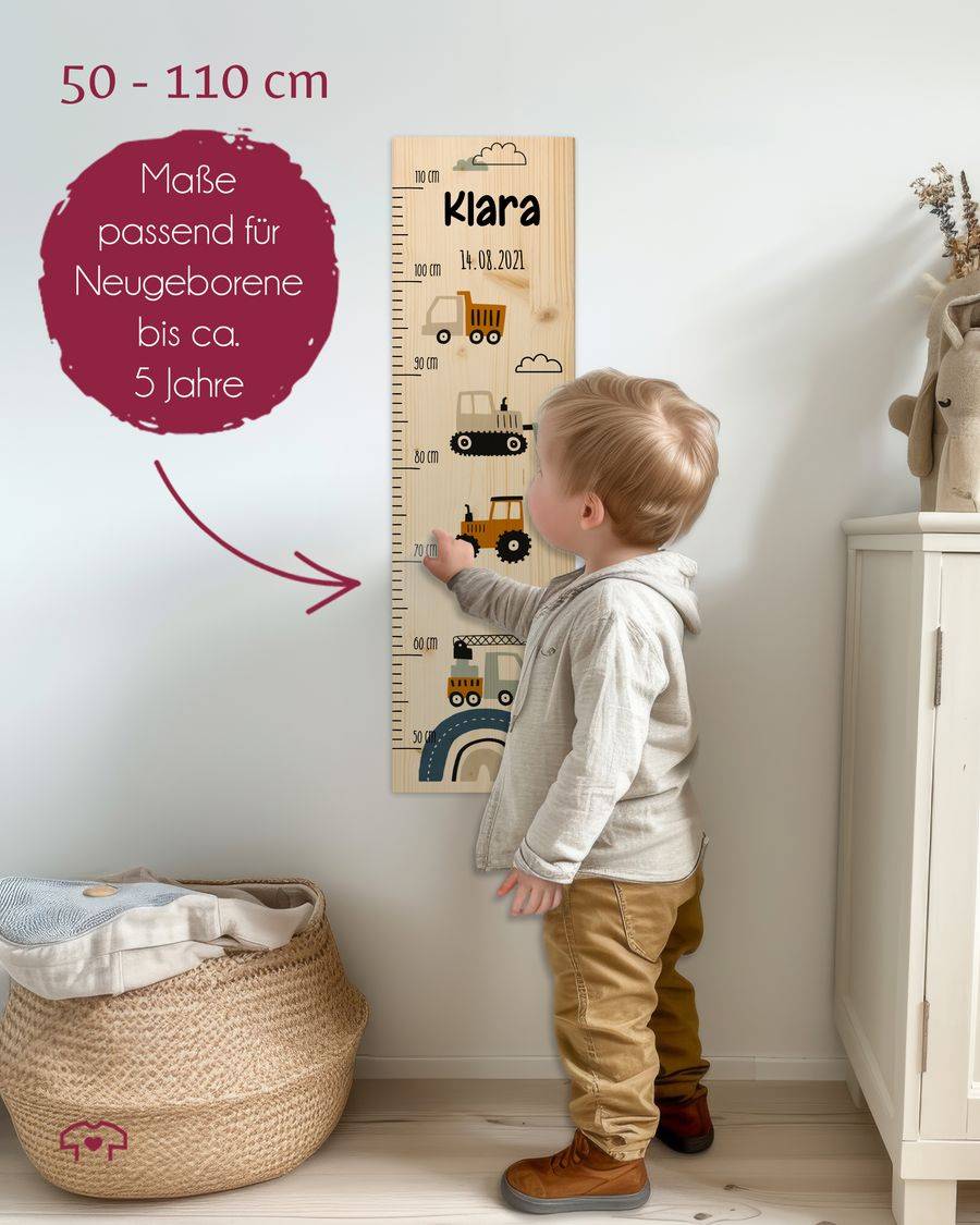 Shirtracer Baustelle Baustellenfahrzeuge Baby Messlatte Kinder Kleinkinderzimmer Kran LKW T Shirtracer