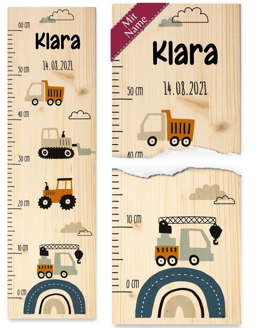 Shirtracer Baustelle Baustellenfahrzeuge Baby Messlatte Kinder Kleinkinderzimmer Kran LKW T Shirtracer