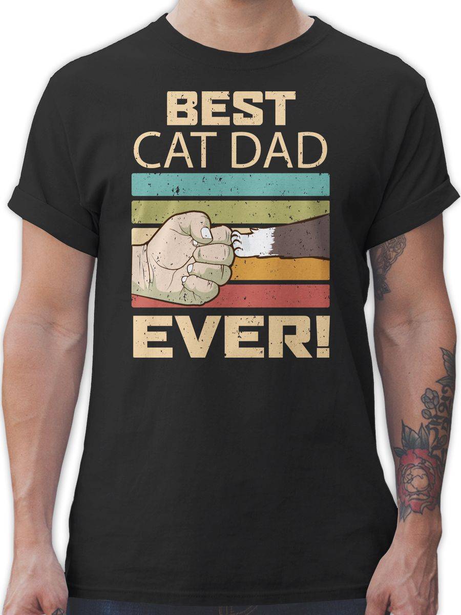 Shirtracer Best Cat Dad Ever - Vintage beige: T-Shirt Turnbeutel Shirtracer