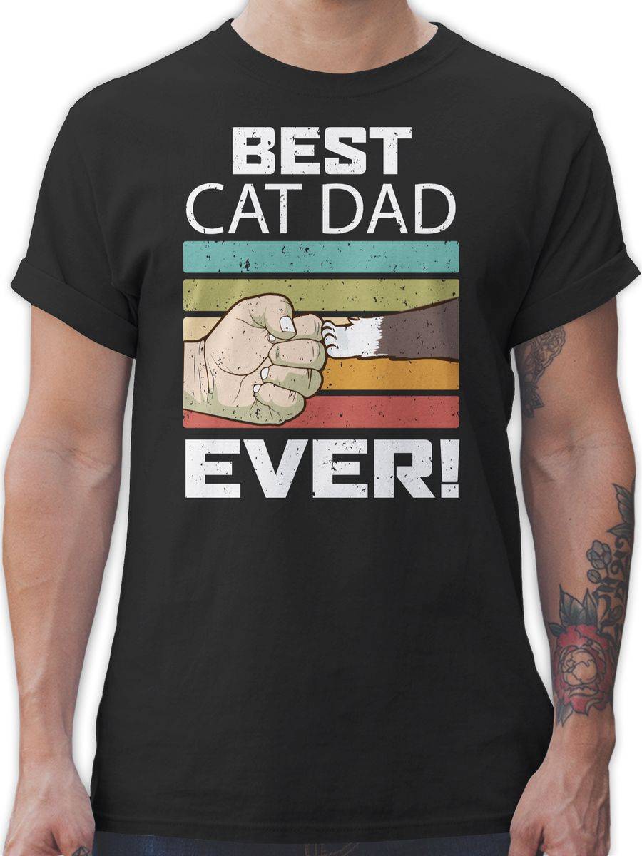 Shirtracer Best Cat Dad Ever - Vintage weiß: T-Shirt Turnbeutel Shirtracer