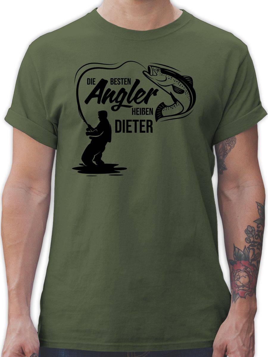 Shirtracer Besten Angler - Vatertagsgeschenk Angeln Angelzubehör personalisiert mit Namen A Shirtracer
