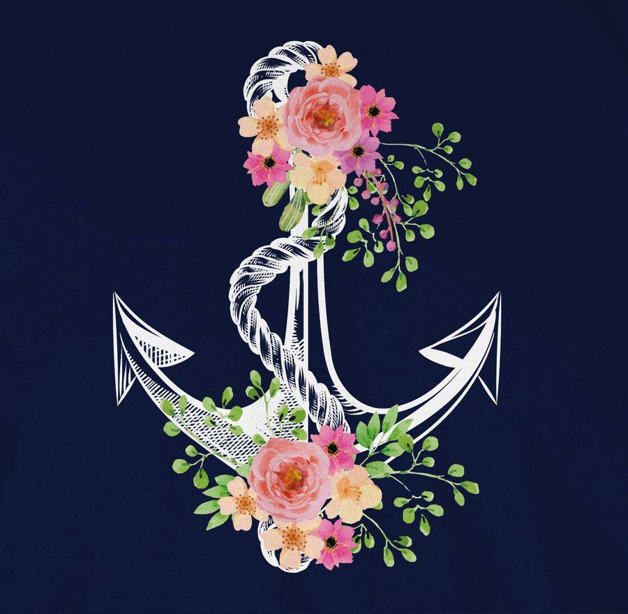 Shirtracer Blumiger Anker - Weiß: T-Shirt Turnbeutel Shirtracer