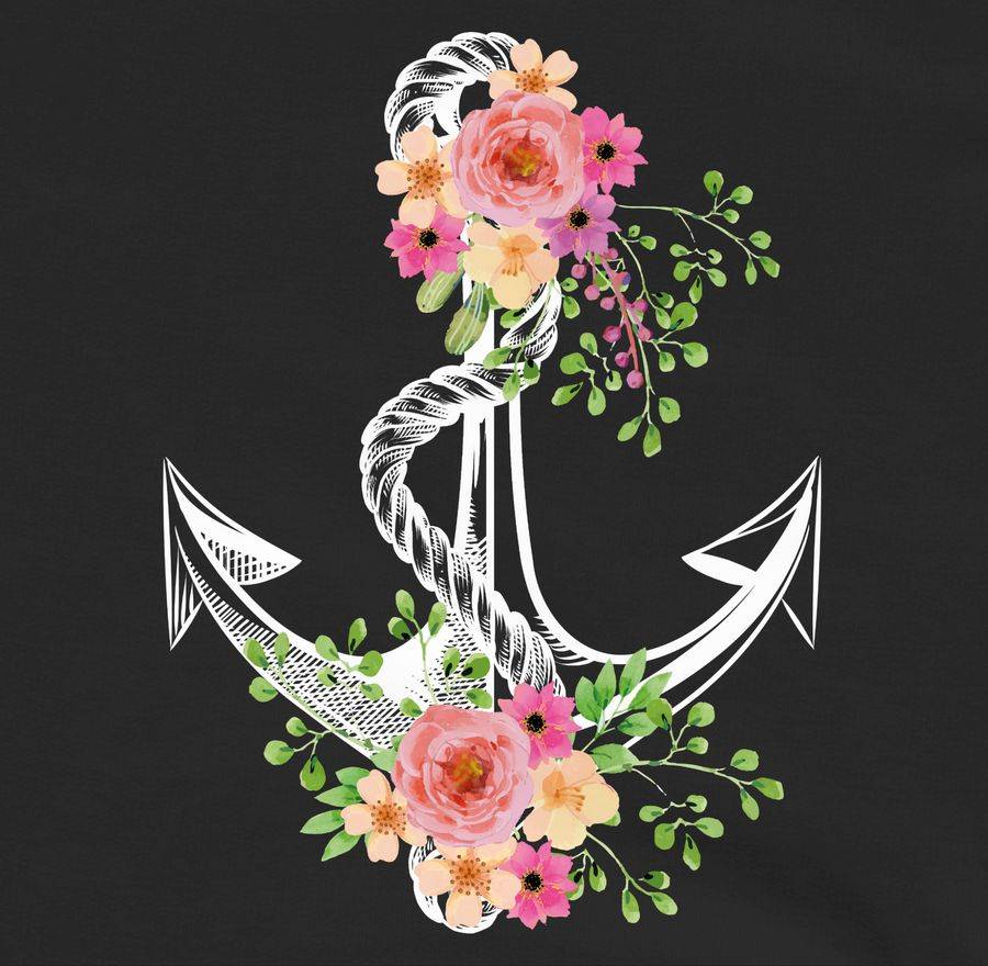 Shirtracer Blumiger Anker - Weiß: T-Shirt Turnbeutel Shirtracer