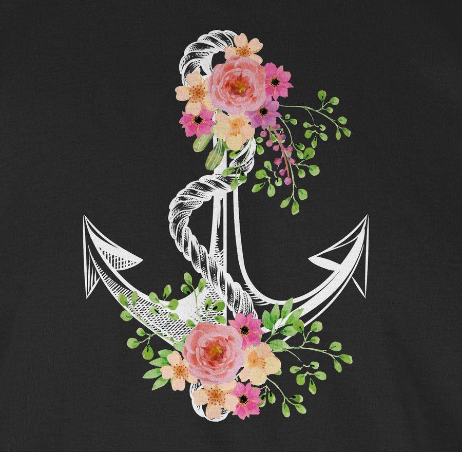 Shirtracer Blumiger Anker - Weiß: T-Shirt Turnbeutel Shirtracer