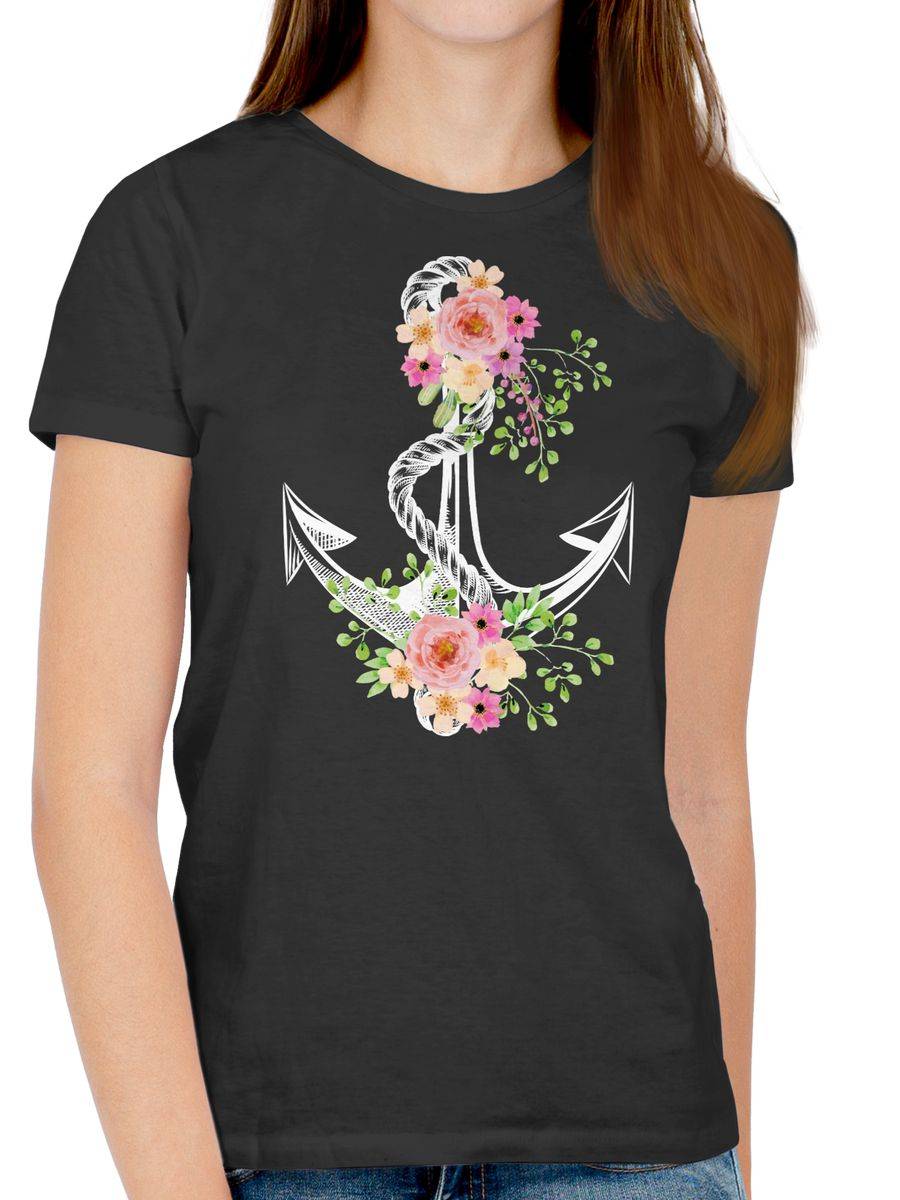 Shirtracer Blumiger Anker - Weiß: T-Shirt Turnbeutel Shirtracer