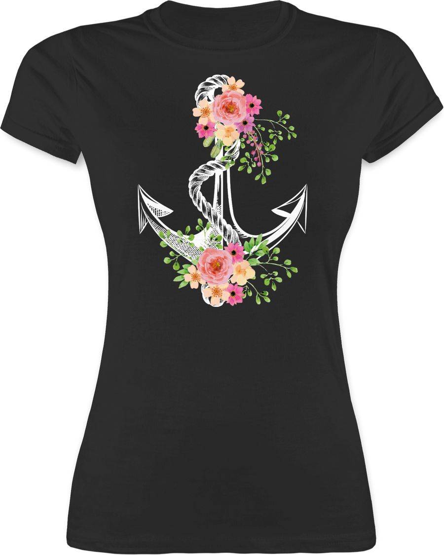 Shirtracer Blumiger Anker - Weiß: T-Shirt Turnbeutel Shirtracer