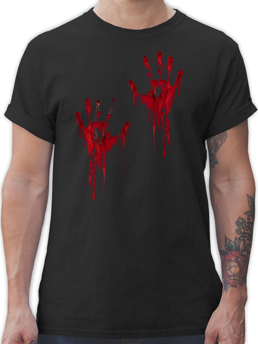 Shirtracer Blutige Hände Blut Handabdruck Blutverschmiert Blutiges Blutspritzer Handabdrück Shirtracer