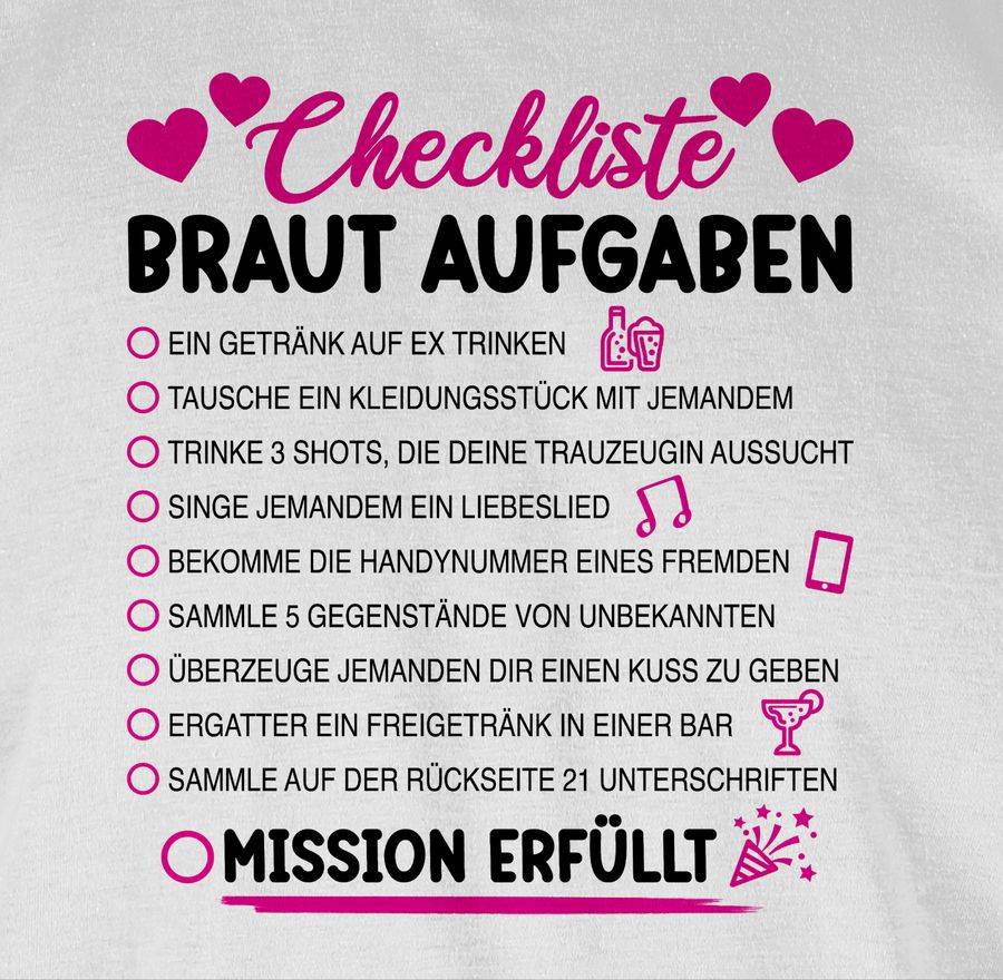 Shirtracer Braut Aufgaben I Mutprobe Checkliste Shirts & Mehr Shirtracer