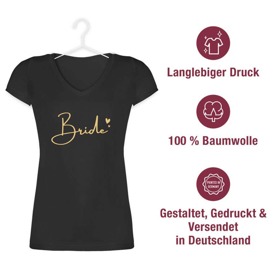 Shirtracer Bride Mit Herzchen Gold: Tshirt Turnbeutel Shirtracer