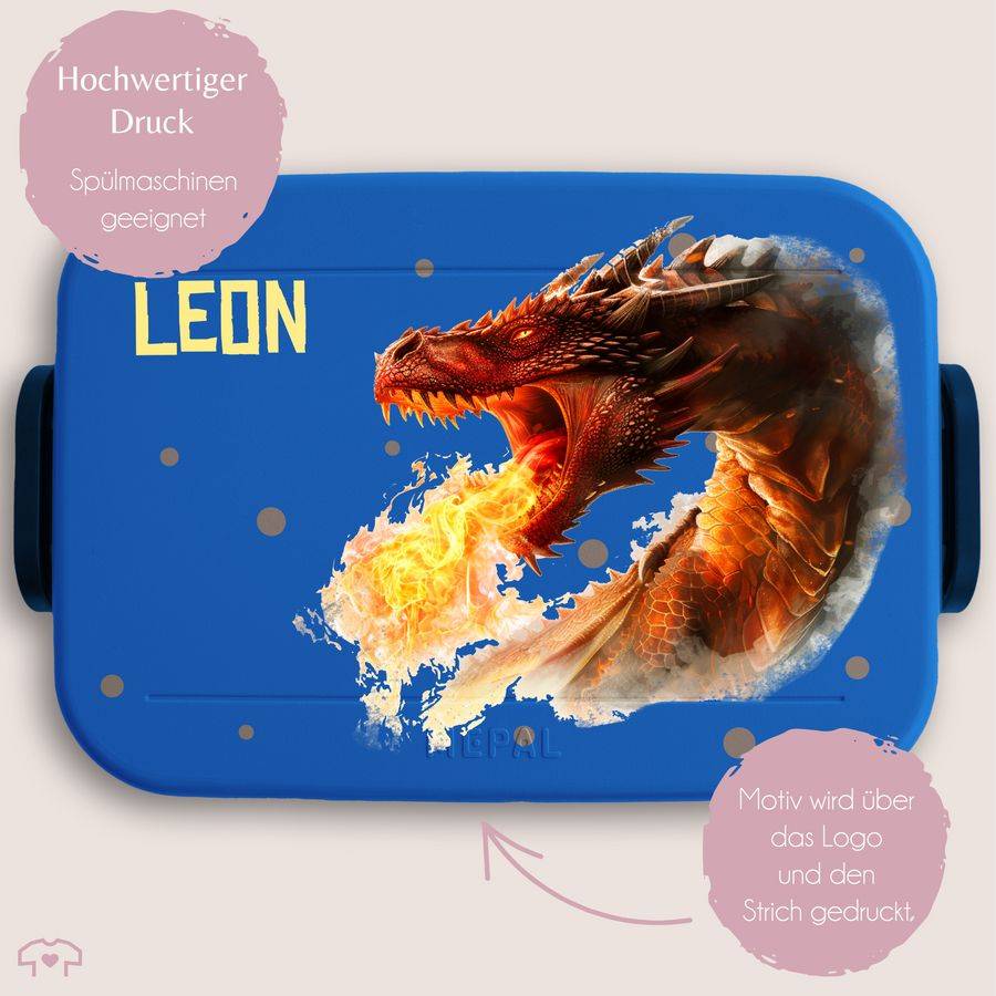Shirtracer Brotdose Mit Feuerspeiendem Drachen Für Kinder Personalisierbar Mit Namen Geschenk Für Den Schulstart Und Kindergarten Shirtracer