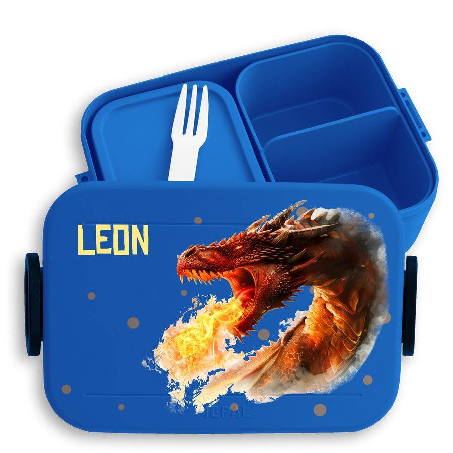 Shirtracer Brotdose mit feuerspeiendem Drachen für Kinder Personalisierbar mit Namen Geschenk für den Schulstart und Kindergarten Shirtracer