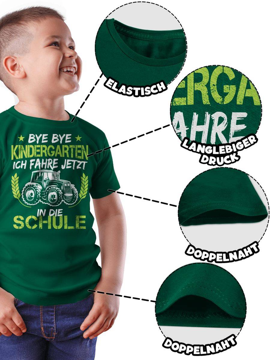 Shirtracer Bye Bye Kindergarten Ich Fahre Jetzt In Die Schule Traktor Weiß Grün Shirts & Shirtracer