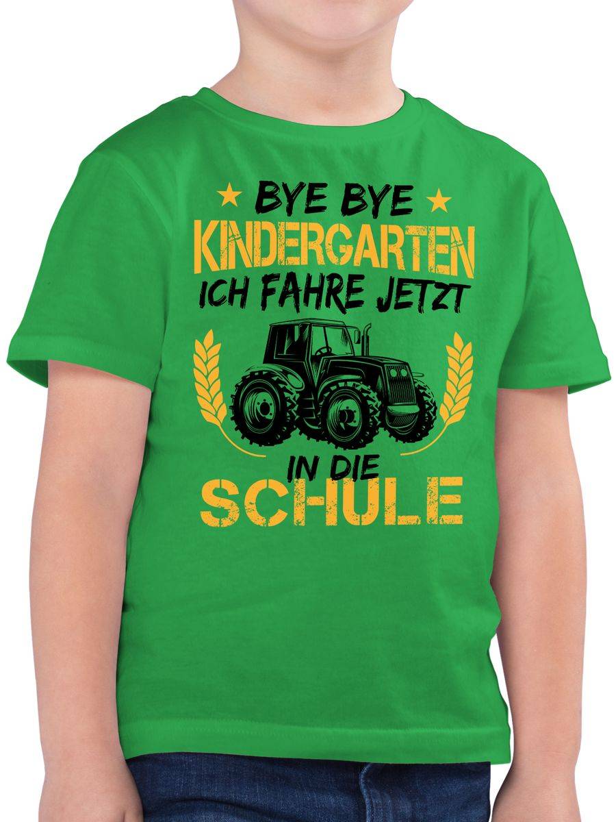 Shirtracer Bye Bye Kindergarten ich fahre jetzt in die Schule Traktor Schwarz Orange: Tshir Shirtracer