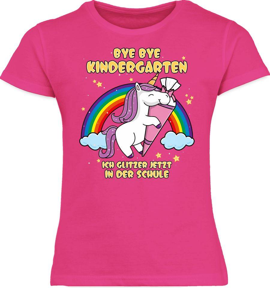 Shirtracer Bye Bye Kindergarten ich glitzer jetzt in der Schule Einhorn Schultüte: T-Shirt Shirtracer