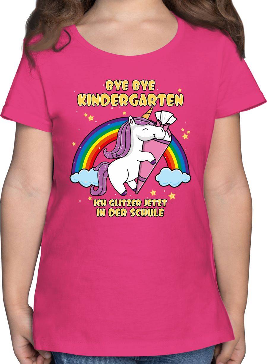 Shirtracer Bye Bye Kindergarten ich glitzer jetzt in der Schule Einhorn Schultüte: T-Shirt Shirtracer