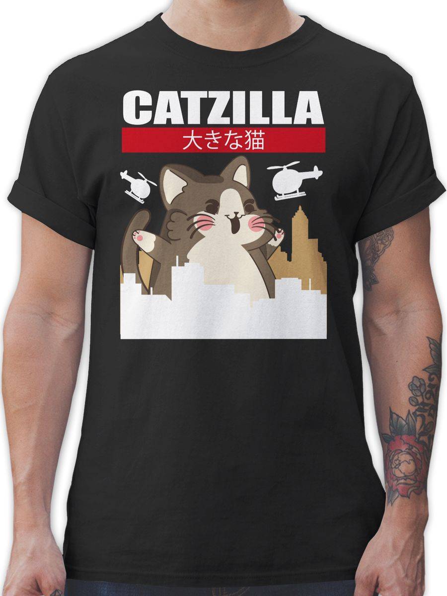 Shirtracer Catzilla - Big Cat- weiß/rot Shirts & Mehr Shirtracer